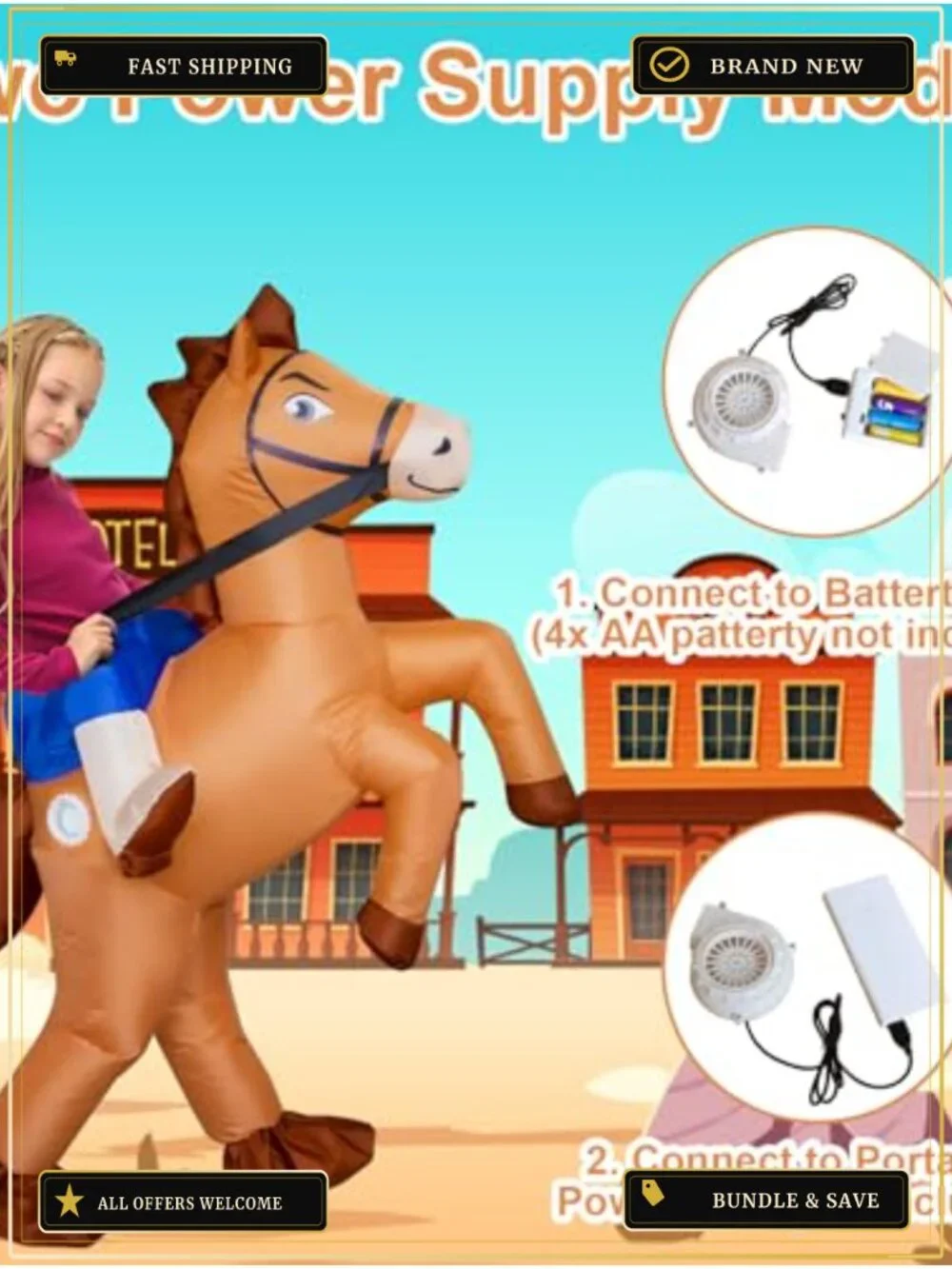 Kids Inflatable Horse Costume with Fan for Halloween Cosplay Party